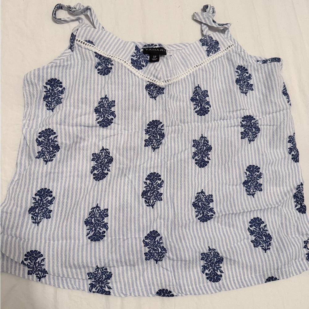 Tahari White and Blue Floral Stripe Camisole
